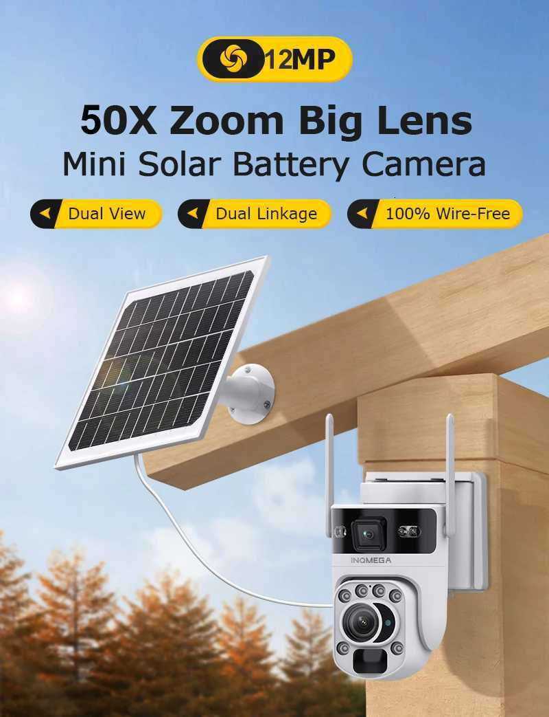 INQMEGA 12MP 60X Optics Zo 2-Lens 4G WIFI Solar Camera Wireless Outdoor Security PIR Human Detection Color Night Vision UBOX C251202