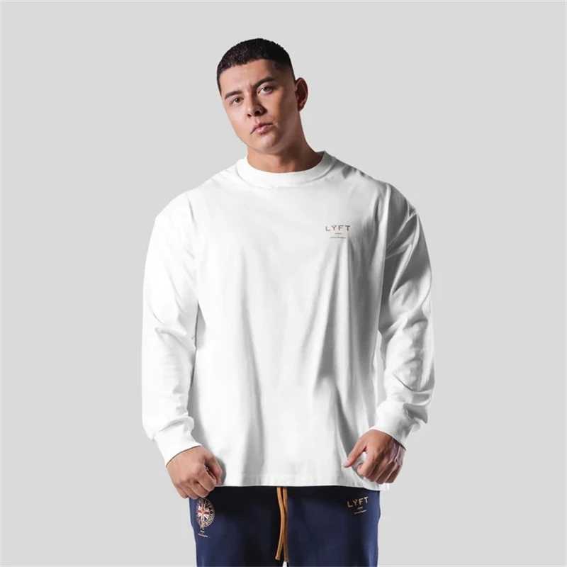 LYFT Men Cotton T shirt Long Sleeve Loose Shirts Bodybuilding Print Workout Fitness T-shirt Mens Spring Autumn Sport Clothing J251203