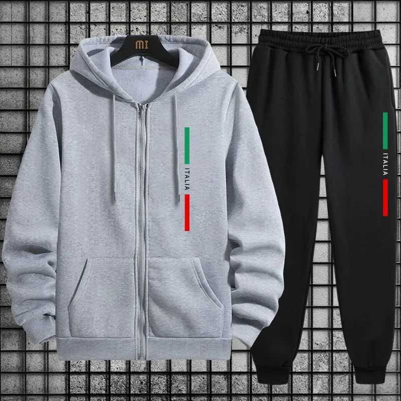 Mens Italy Fashion Tracksuit Set 2025 New 2 Pieces Zipper Hoodies and Joggers Urban Streetwear Outfit Autumn Winter Casual Wear W251202