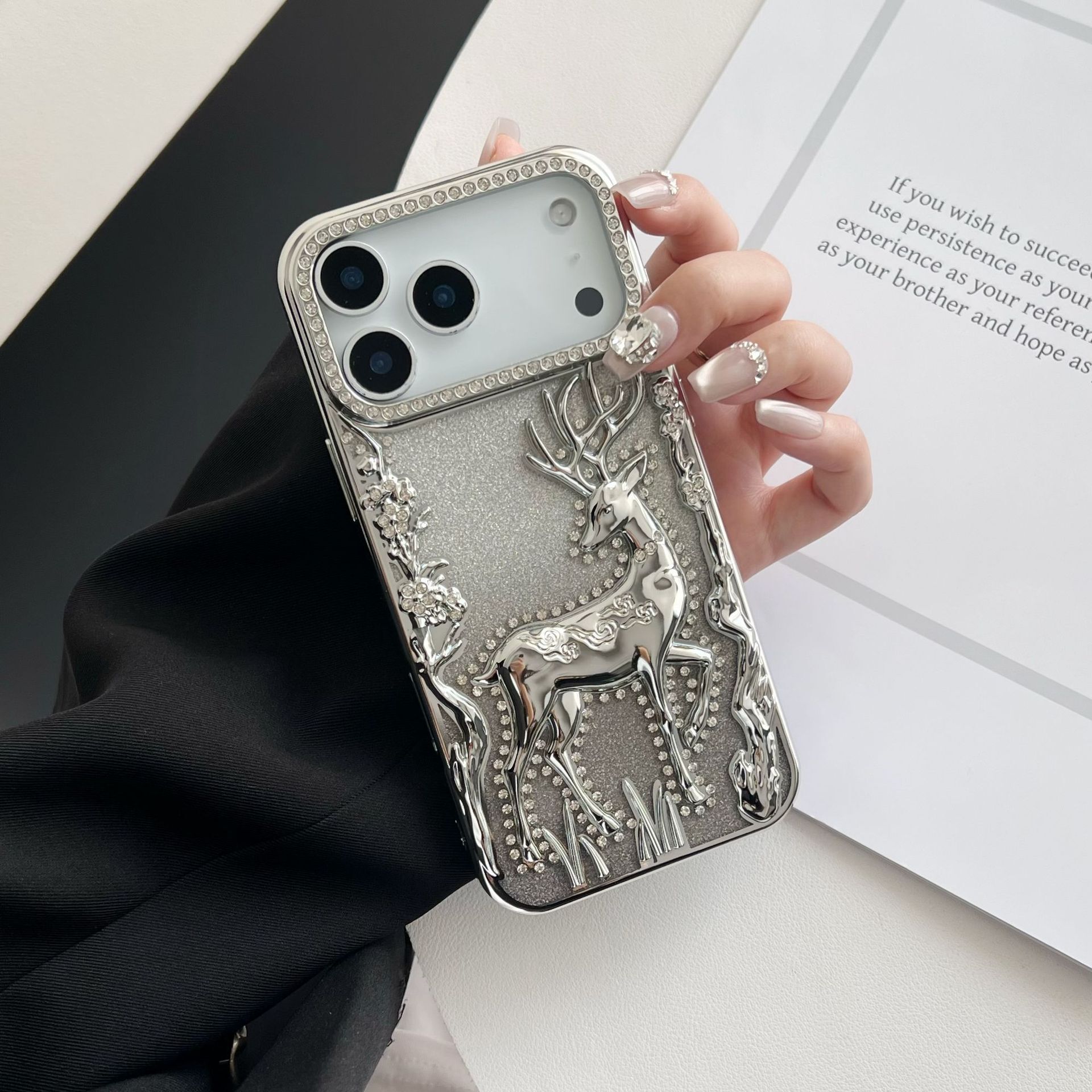 Electroplated Reindeer Phone Case iPhone 17 Pro Max Compatible with Apple 16/15 Pro Gradient Glitter Paper Soft Case