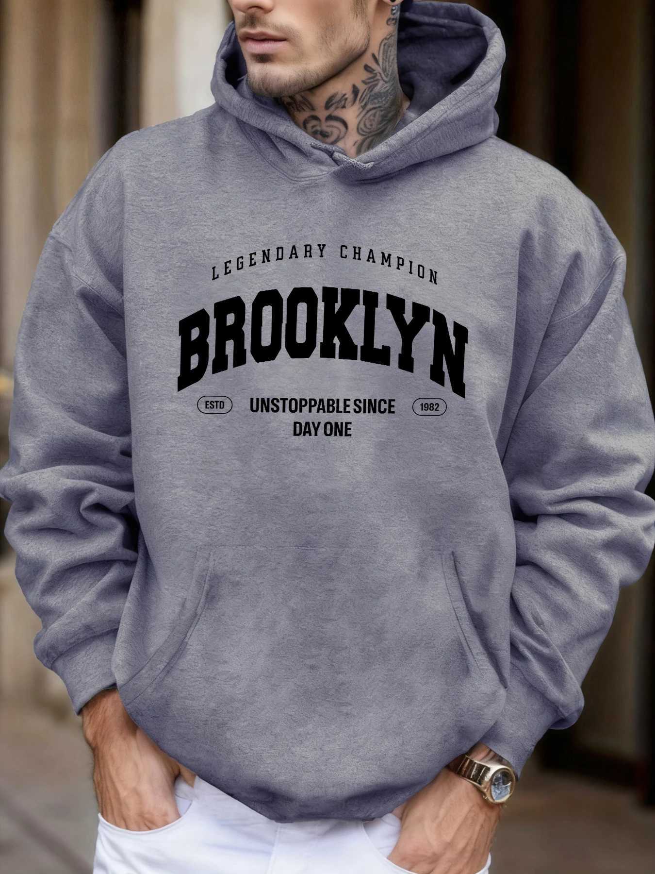 Brooklyn Unstoppable Since Day One Printed Street Fashion Hoodie Man Casual Fleece Sweatshirts Basic AutumnStreetwear Comfy Top J251203