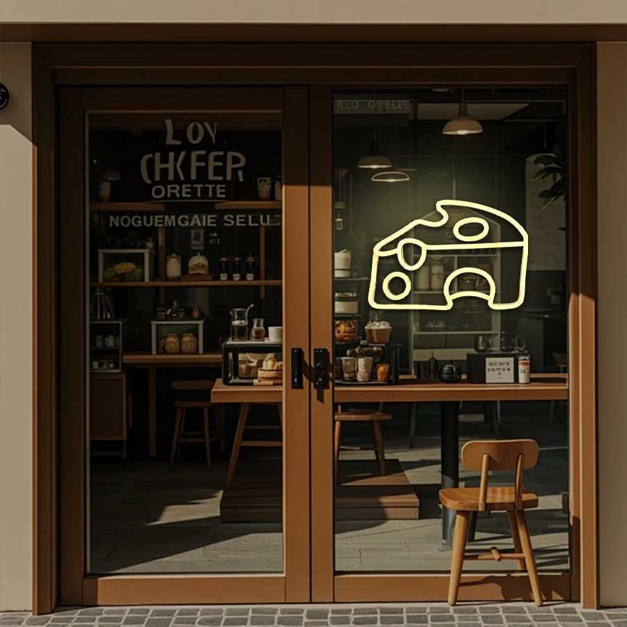 Neon Food Signs And Cheese-Shaped Icons Powered By Usb Are Used For Artistic Decor Of Fast Food Restaurants And Dessert Shops H251201
