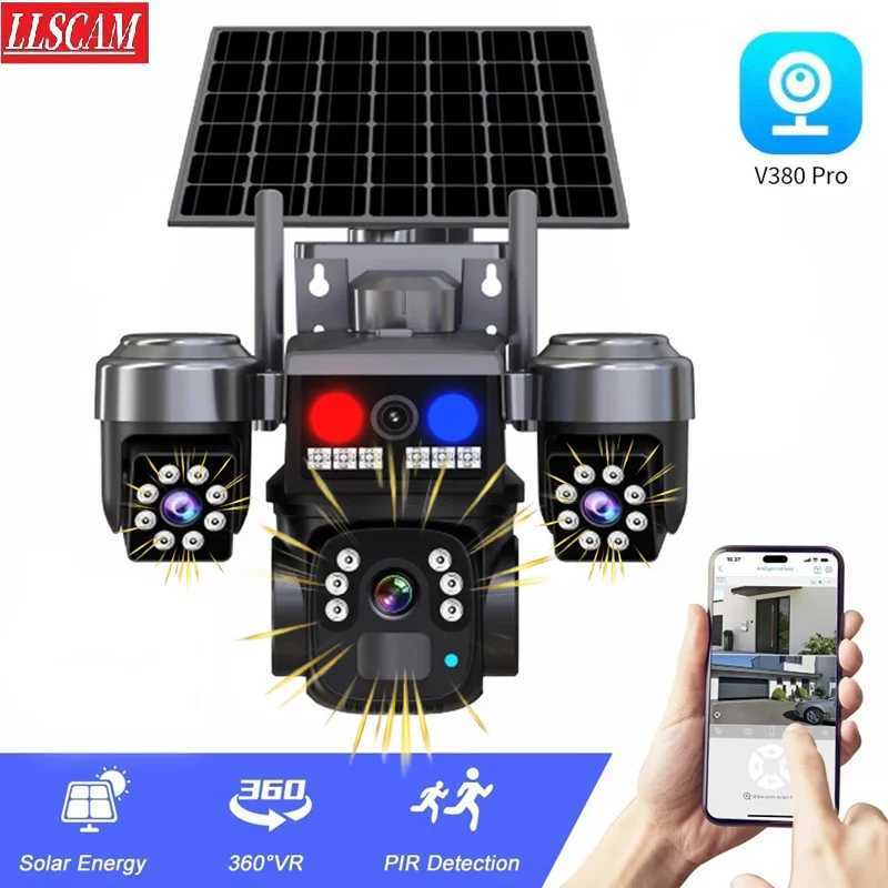 V380 WiFi Solar Camera Security Three Lens PTZ Wireless Surveillance Camera Intelligent Outdoor Solar Cameras PIR Detection C251202