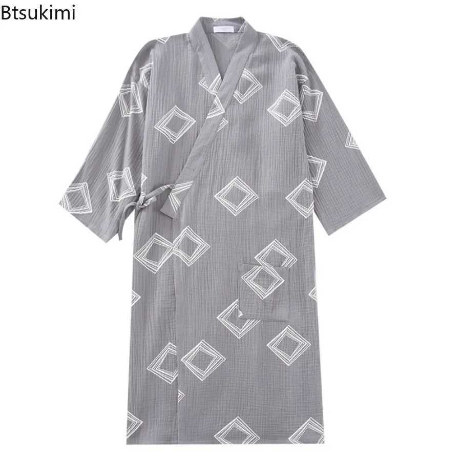 Mens Cotton Crepe Cloth Pajamas Robe Japanese Kimono Cardigan Sleepwear Print Homewear Two-layer Gauze Comfort Bathrobe for Men C251202