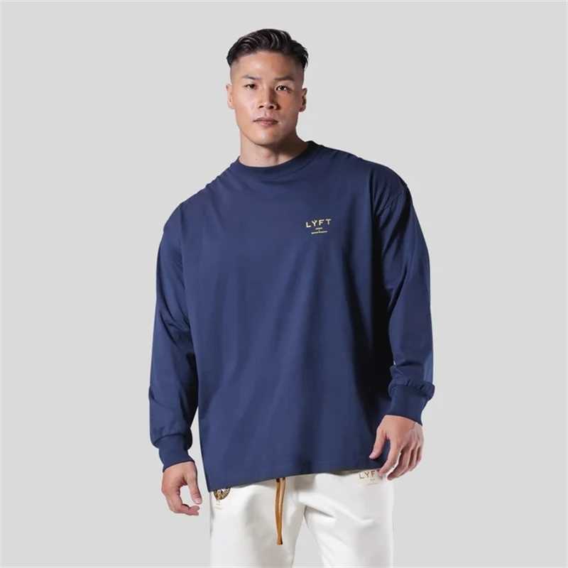 LYFT Men Cotton T shirt Long Sleeve Loose Shirts Bodybuilding Print Workout Fitness T-shirt Mens Spring Autumn Sport Clothing J251203