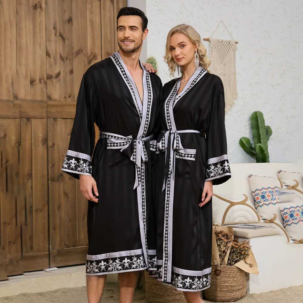 Autumn New Baroque Style Couple Nightgown Long Sleeve Robe Long Morning Robe Luxury Silk Satin Bathrobe Home Clothes C251202
