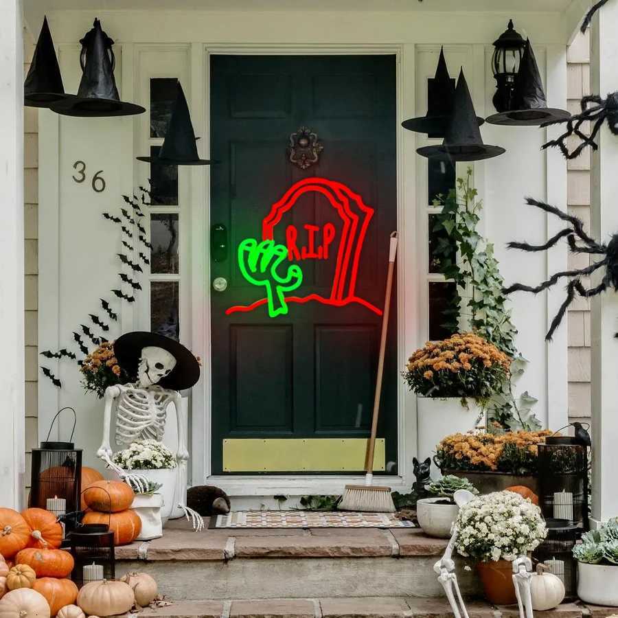 Haunted House Led Neon Sign Weird Tombstone Icon Used For Bedroom Game Room Man Cave Halloween Art Decor Usb Powered H251201