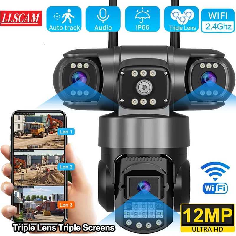 V380 Pro WiFi Surveillance Camera Outdoor IP Cameras 12MP Triple Lenses Security Video Monitor Color Night Vision Waterproof C251202
