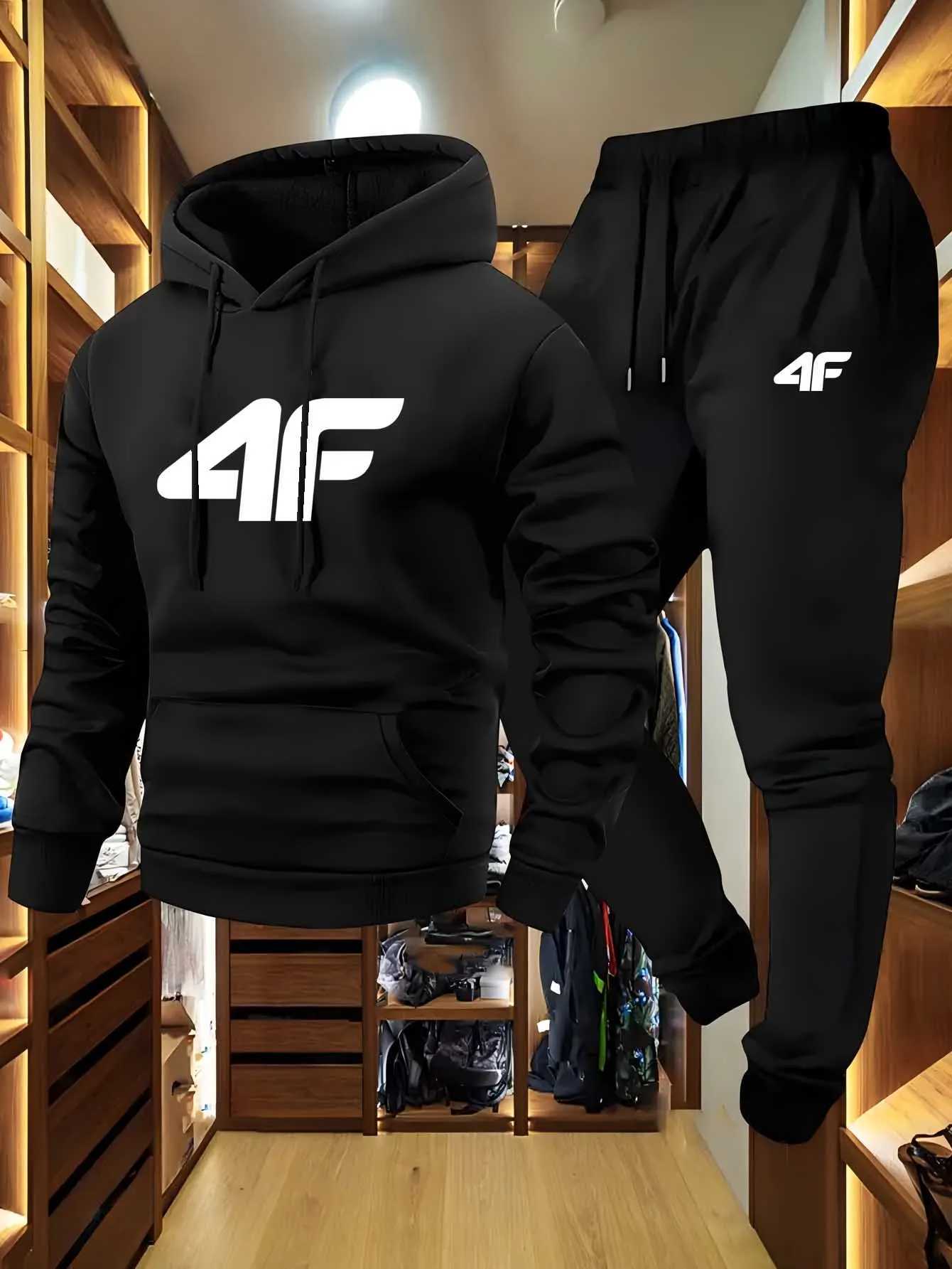 MenS Casual Sports Raglan Sleeve Hooded Sweatshirt Two-Piece Set 4F Print Sweatshirt Casual Versatile Trendy Hoodie Set W251202