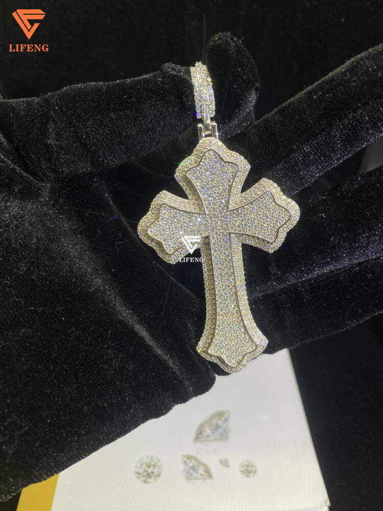 Mens 6/8mm 925 Sterling Silver Tennis Cross Necklace VVS Moissanite White Gold Pendants Fine Jewelry Christian Hip Hop Style