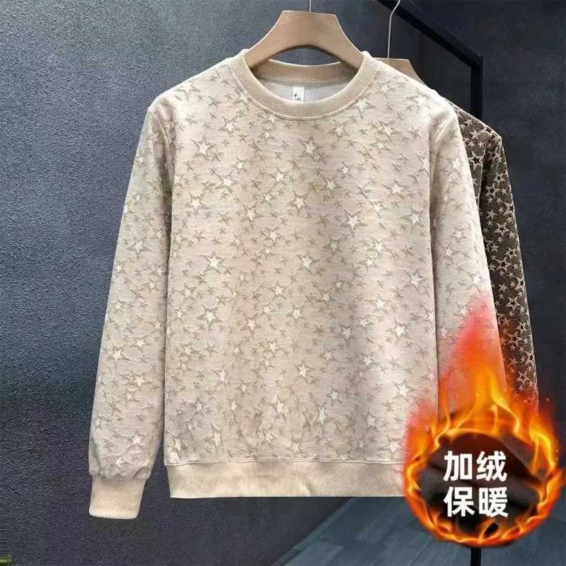 Autumn Winter Velvet Thickened Handsome Sweatshirt Mens Trendy Brand Tops Bottoming Shirt Thermal Underwear J251203