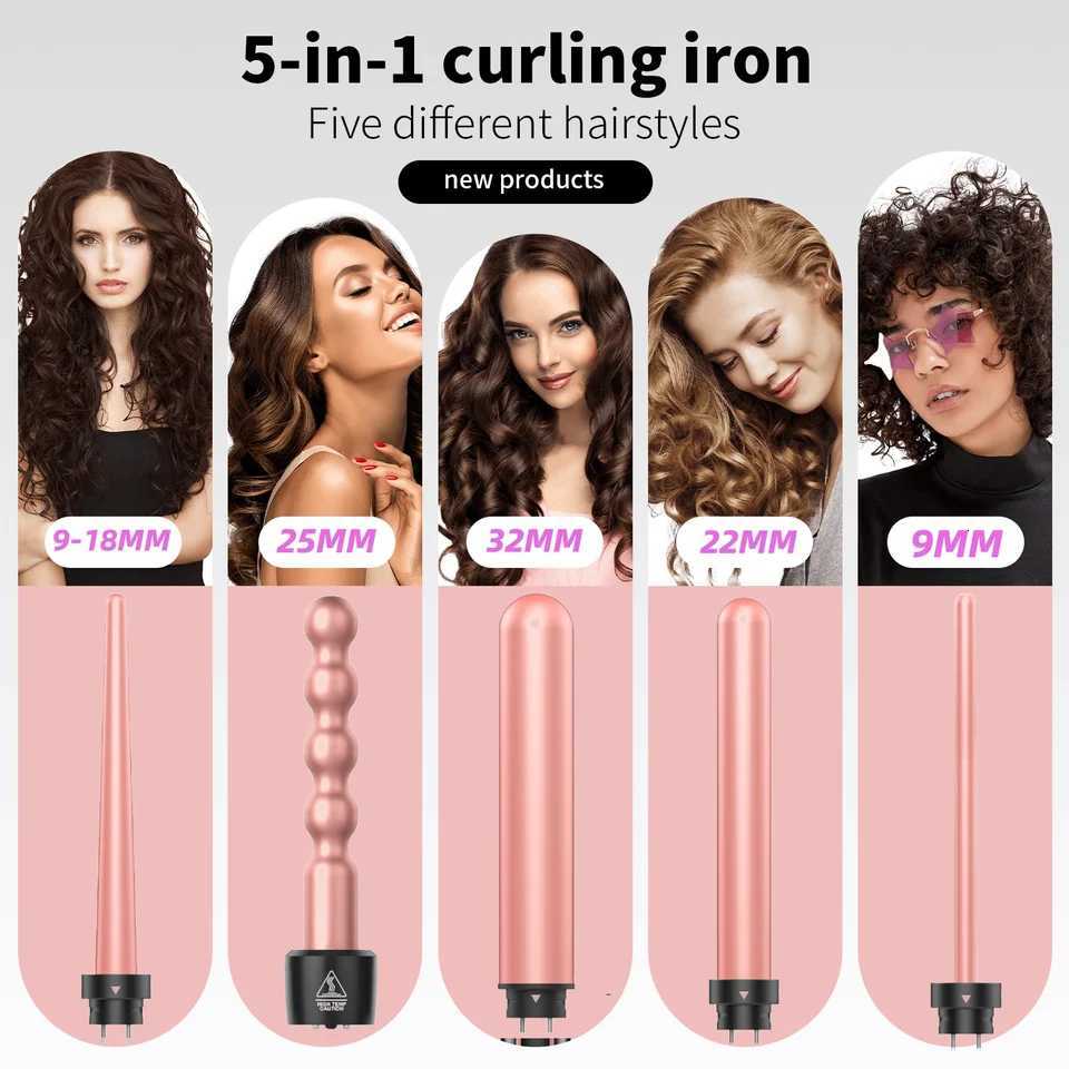 5 in 1 Curling Iron Set Hair Curlers with Interchangeable Ceramic Barrels 076-125 Hair Crimper Wand Curling Iron Wave C251202