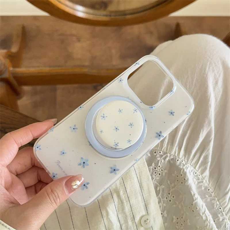 Korean Ins Flower Magnetic Stand Phone Case For iPhone 16 Pro 15 14 13 Pro Max Cover with Card Holder Cute Cases Funda J251202