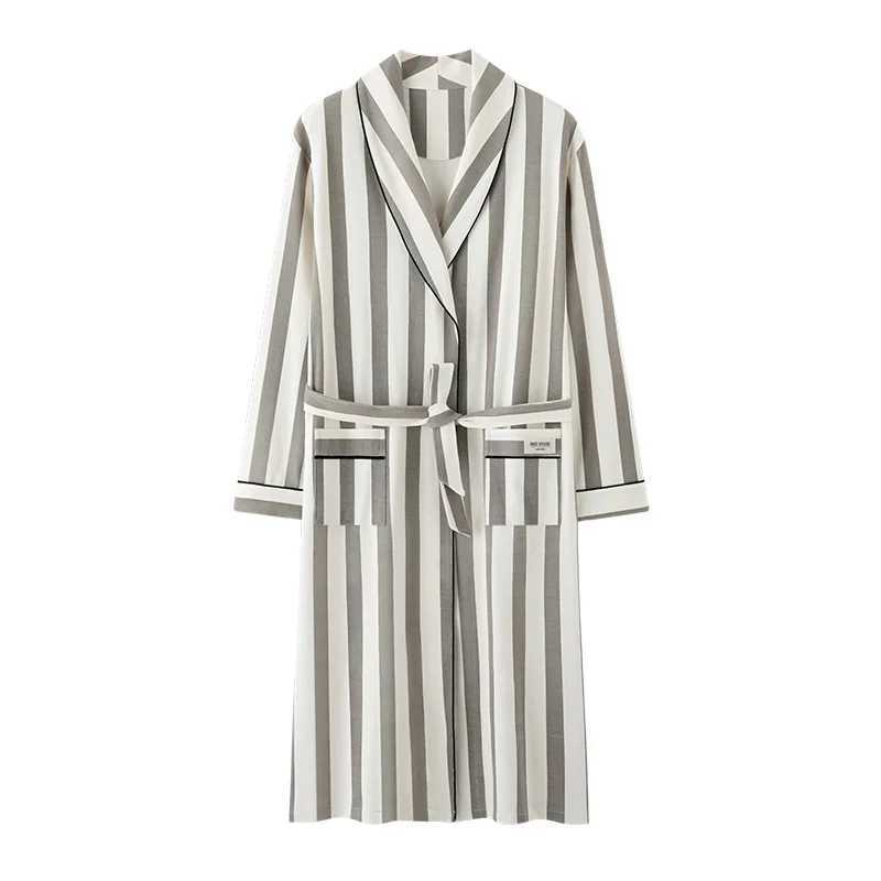 Spring Autumn Striped Bathrobe Lover Cotton Sleep Top Kimono Robes For Male Female Robes Long Bath Robe Bride Robe Dressing Gown C251202