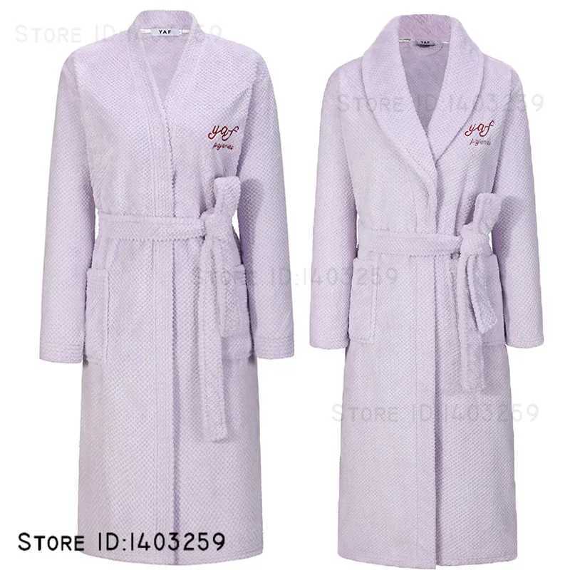 Winter New Flannel Couple Robe Sleepwear Thicken Coral Fleece Men Nightwear Kimono Gown Bathrobe Plush Warm Homewear Loungewear C251202