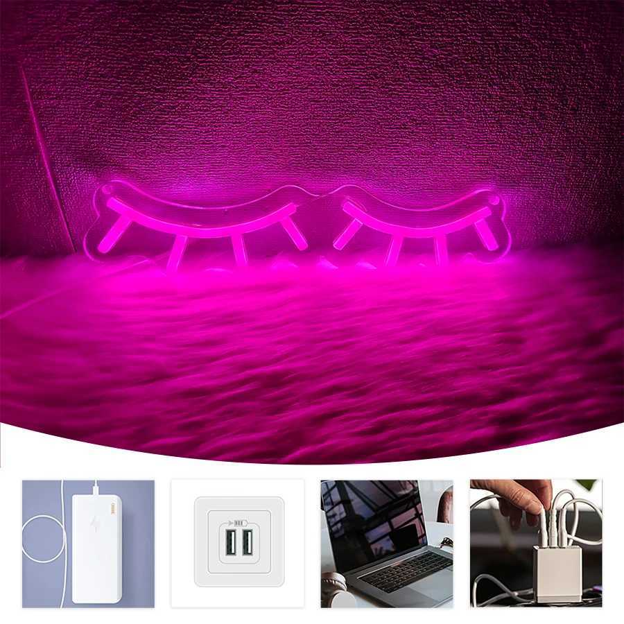 Pink Eyelash Led Neon Sign Suitable For Eyelash Room Decor Art Wall Lamp In Dressing Room And Beauty Salon Powered By Usb H251201
