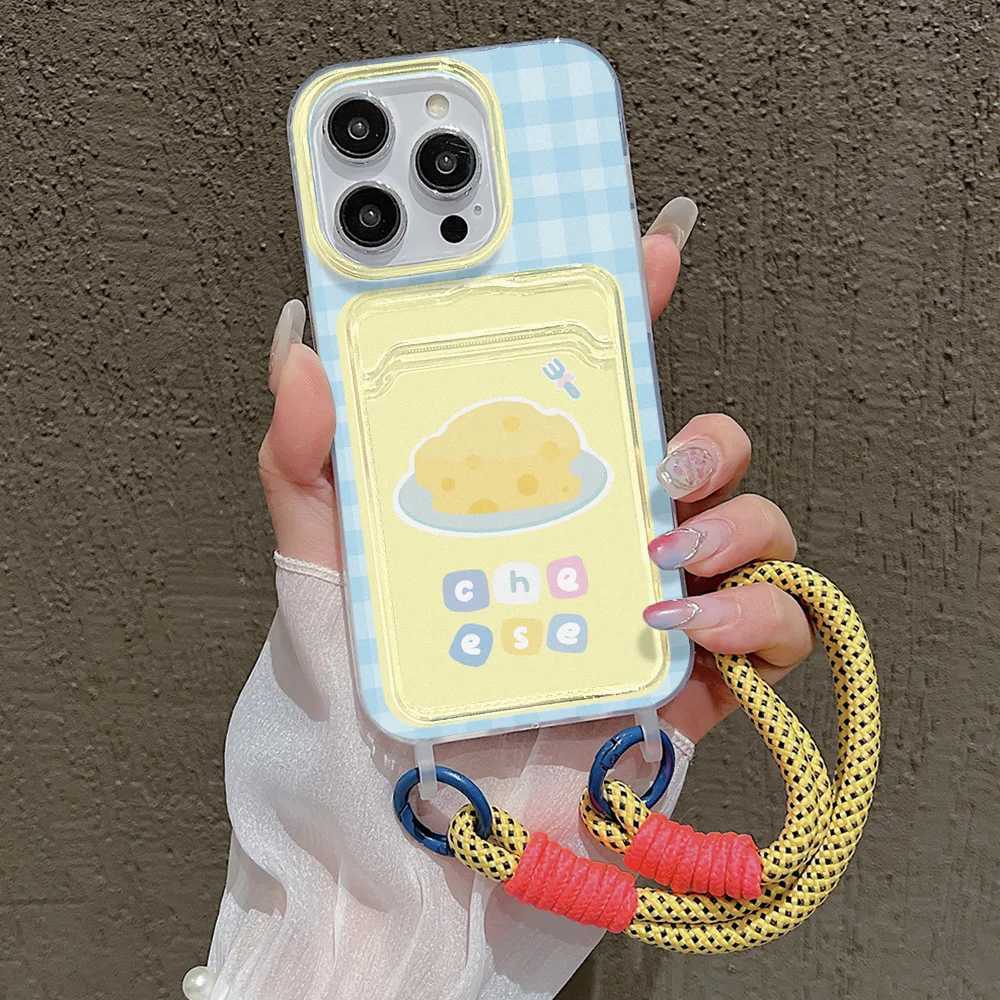 Cute Cheese Card Slot Bag Holder Phone Case For iPhone 15 16 Pro 13 11 12 14 Pro Max XR XS X 7 8 Plus SE 2020 Lanyard Soft Cover J251202