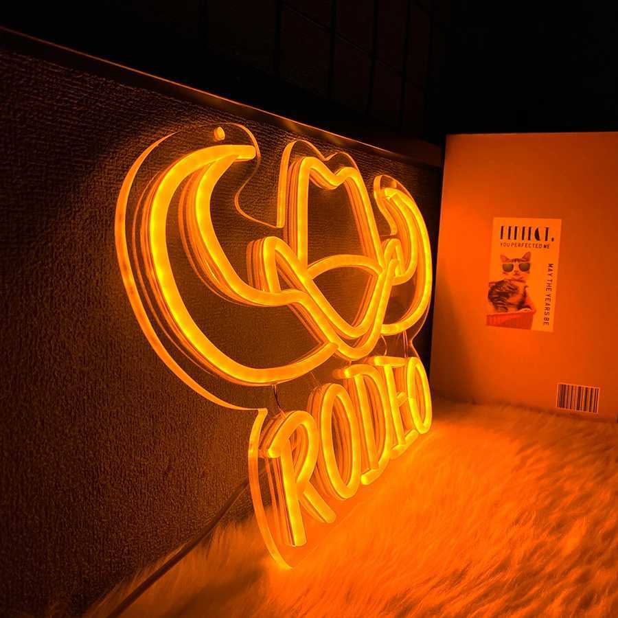 Rodeo Neon Sign Western Cowboy Hat Longhorn Led Icon Usb Powered Used For Bedroom Bar Party Game Room DecorEasy To Hang H251201