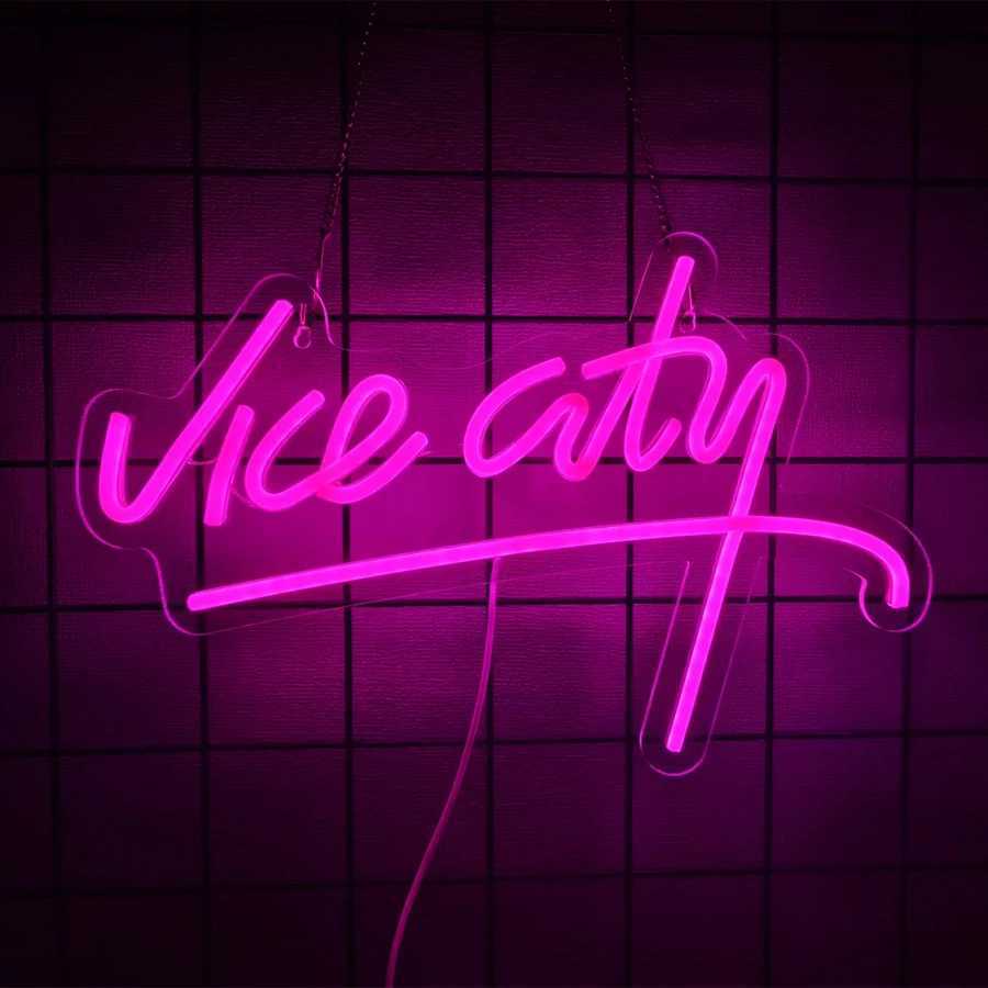 Vice City Neon Sign Led Pink Letter Light Used For Bedroom Game Room Club Bar Man Cave Art Decor Usb Powered Light H2512011