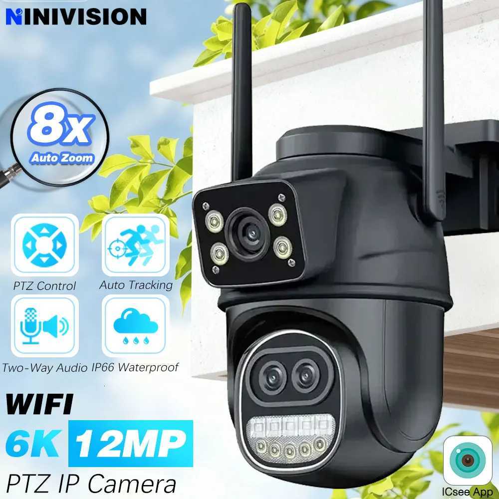 8X Zo 12MP 6K ICsee PTZ Camera Three-Lens Dual Sn CCTV Camera Smart He Outdoor Auto Tracking Wifi Surveillance IP Camera C251202