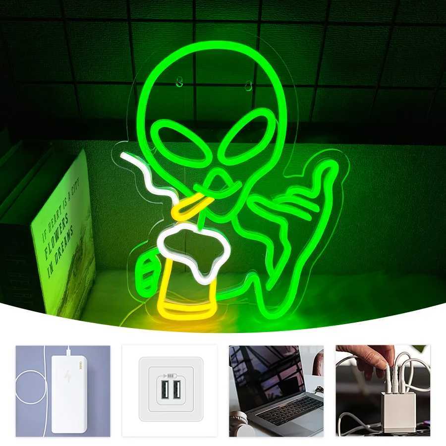 Alien Led Neon Sign Beer Icon In Hand Bar Wall Decor Usb Powered Supply Used For Bar Parties Clubs Man Cave Wall Lamps H251201