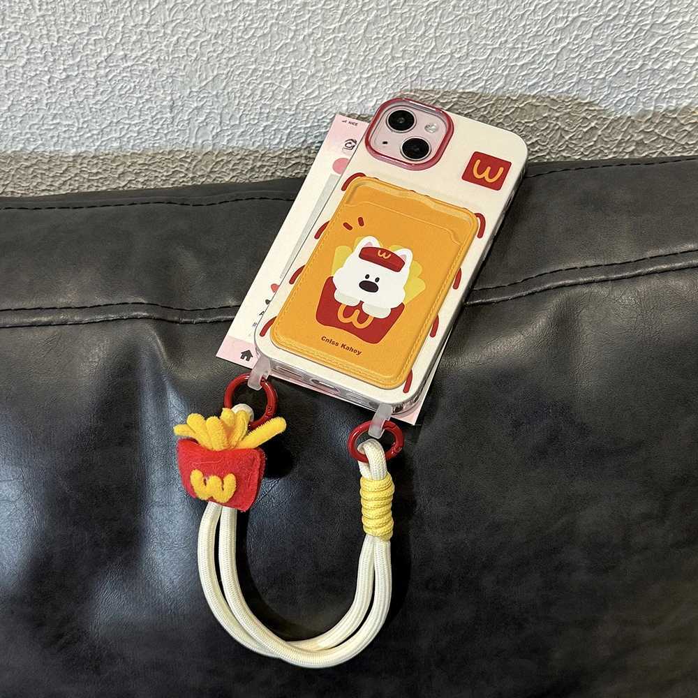 Cute 3D French Fries Dog Wallet With Chain Phone Case For iPhone 15 14 13 11 12 Pro Max Plus X XR Plush Doll Card Lanyard Cover J251202
