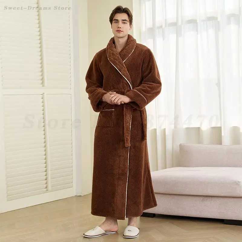 Mens Plus Size Robe Bathrobe Kimono Thickened Coral Fleece Sleepwear Autumn Winter New Nightgown Flannel Home Wear Nightwear C251202