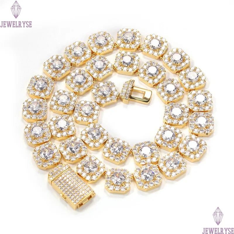 hip hop jewelry 12.5mm tennis necklace designer copper mens gold necklace bracelet white Zirconia Ice Out Chain for Man Diamond Silver Necklaces Woman