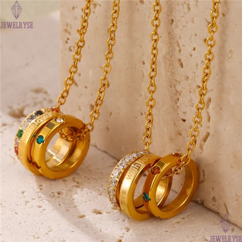 long with love circle necklace designer for woman stainless steel 18k gold chain CZ pendant silver necklaces daily outfit fashion jewelry birthday fri