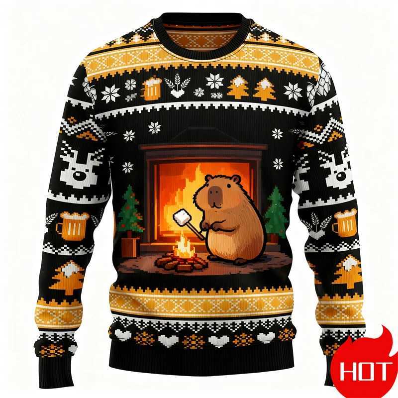 Cute Capybara Ugly Christmas Sweater For Men Women Festival Holiday Xmas Crewneck Sweatshirt 3d Print Men Christmas Sweatshirt J251203
