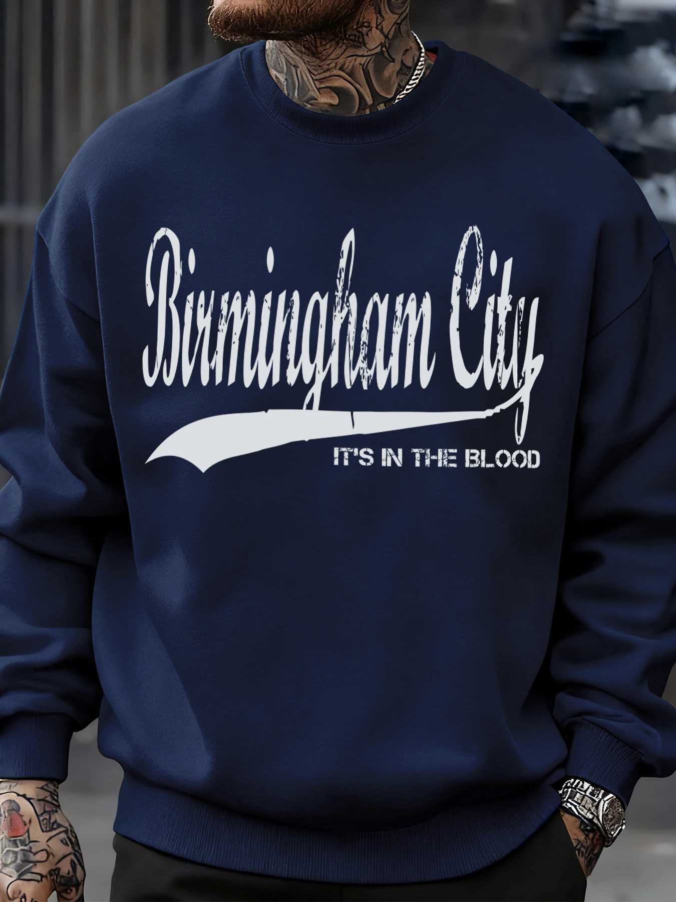 Birmingham City Letter Printed Autumn MenS Sweatshirt Crewneck Soft Pullover Hip Hop Fleece Clothes Oversize Casual Streetwear J251203
