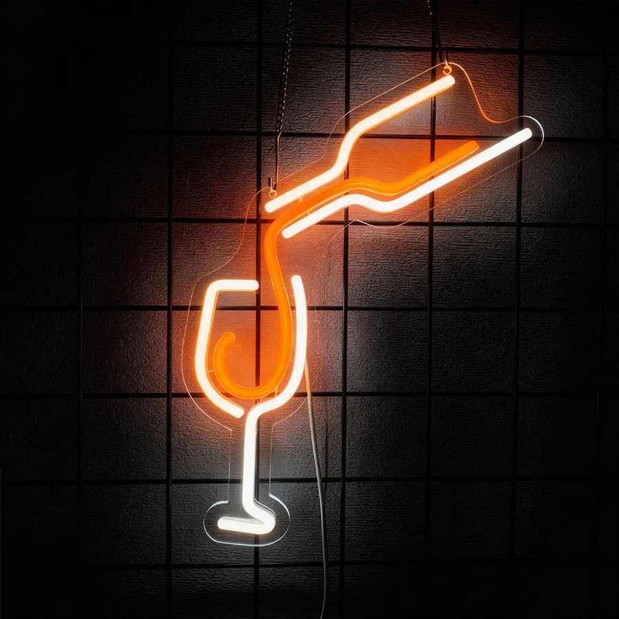 Neon Sign Of Wine Glass Wine Pouring Icon Suitable For Parties Cocktail Bars Clubs Nightclubs Man Caves Decor Usb Powered H251201