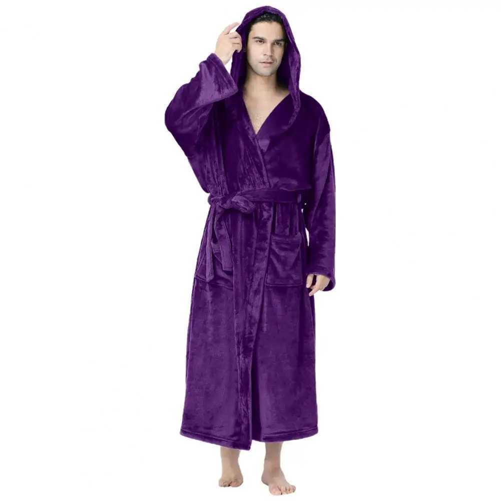 Autumn Winter Lounge Mens Sleep Robe Plush Hooded Bathrobe Underwear Minimalistic Sleep Men Robe Nightgown C251202