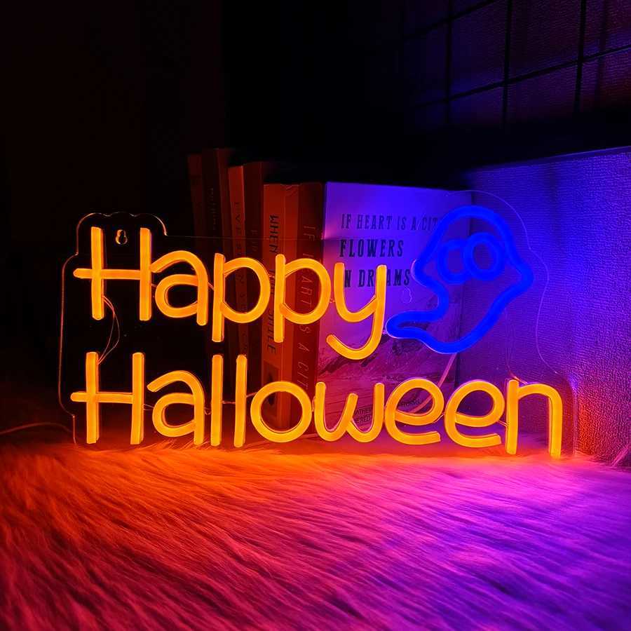 Happy Halloween Neon Sign Ghost Icon Hand-Made Usb Powered Used For Room Horror Space Bar Club Halloween Art Decor H251201