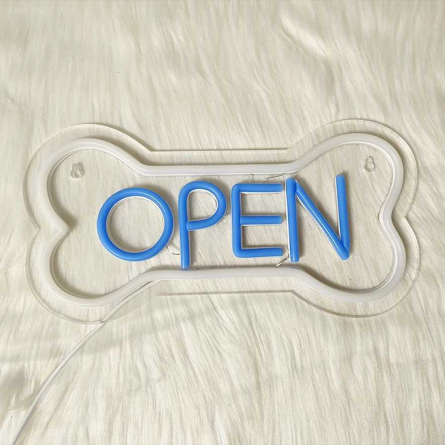 Open Neon Sign Bone Icon Blue Letter Light Usb Powered Very Suitable For Shops Pet Shops Bars Game Rooms Business Signs H251201