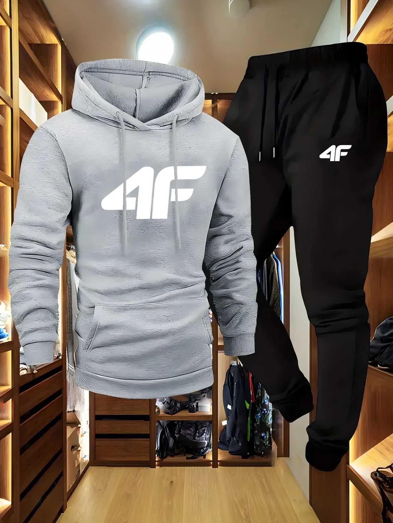 MenS Casual Sports Raglan Sleeve Hooded Sweatshirt Two-Piece Set 4F Print Sweatshirt Casual Versatile Trendy Hoodie Set W251202