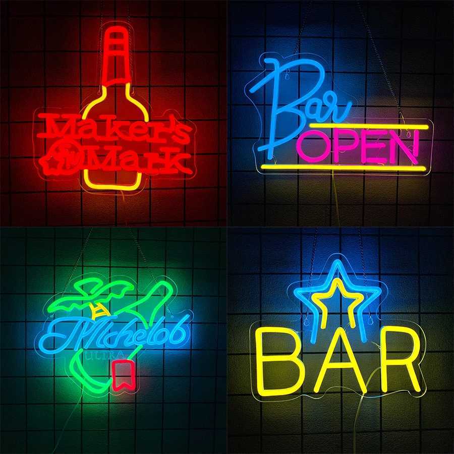 Bar Series Neon Signs Letters And Bottle Icons Are Used For Wall Decor Bars Clubs Theme Parties And Man Cave Art Wall Lamps H251201