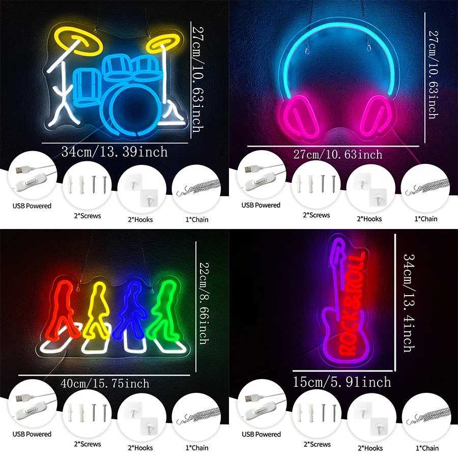 Neon Signs With Music Theme Icons Of Musical Instruments And Earphones Used For Decor Of Rooms Clubs Bars And Music Studios H251201