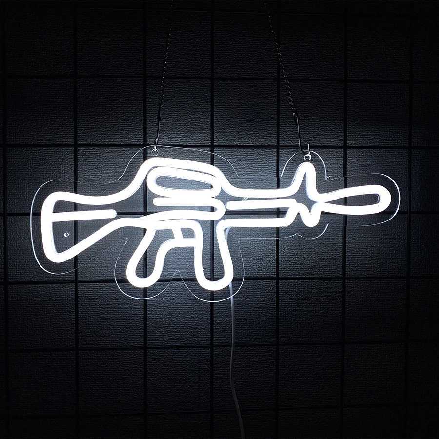 Shooting Game Series Neon SignLED Ak47 Gun Neon Light Usb Powered Used For BedroomGame RoomClubMan Cave Art Wall Decor H251201