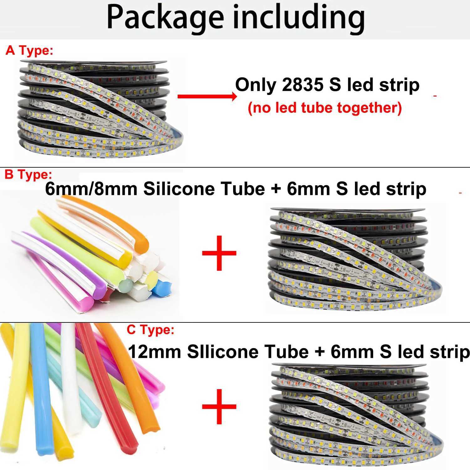 6mm 8mm 12mm Silicone Separate Neon Flexible Bendable DC12V 2835SMD S Shape 120Leds Strip Light 1m-10m IP67 Waterproof 12Colors H251201