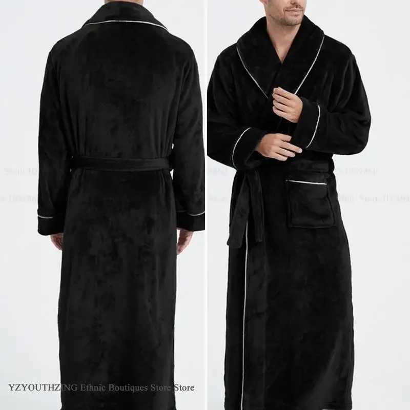 Winter New Mens Flannel Long Robe Negligee Thicken Warm Bathrob Kimono Gown Plush Comfortable Coral Fleece Home Wear Sleepwear C251202
