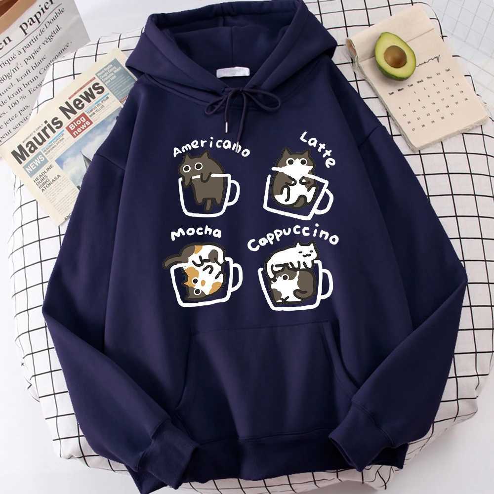 Five Little Cats Playing In The Cup Hoodies Male Street Harajuku Sweatshirt Holiday Daily Hoody Fashion Popular Clothing J251203