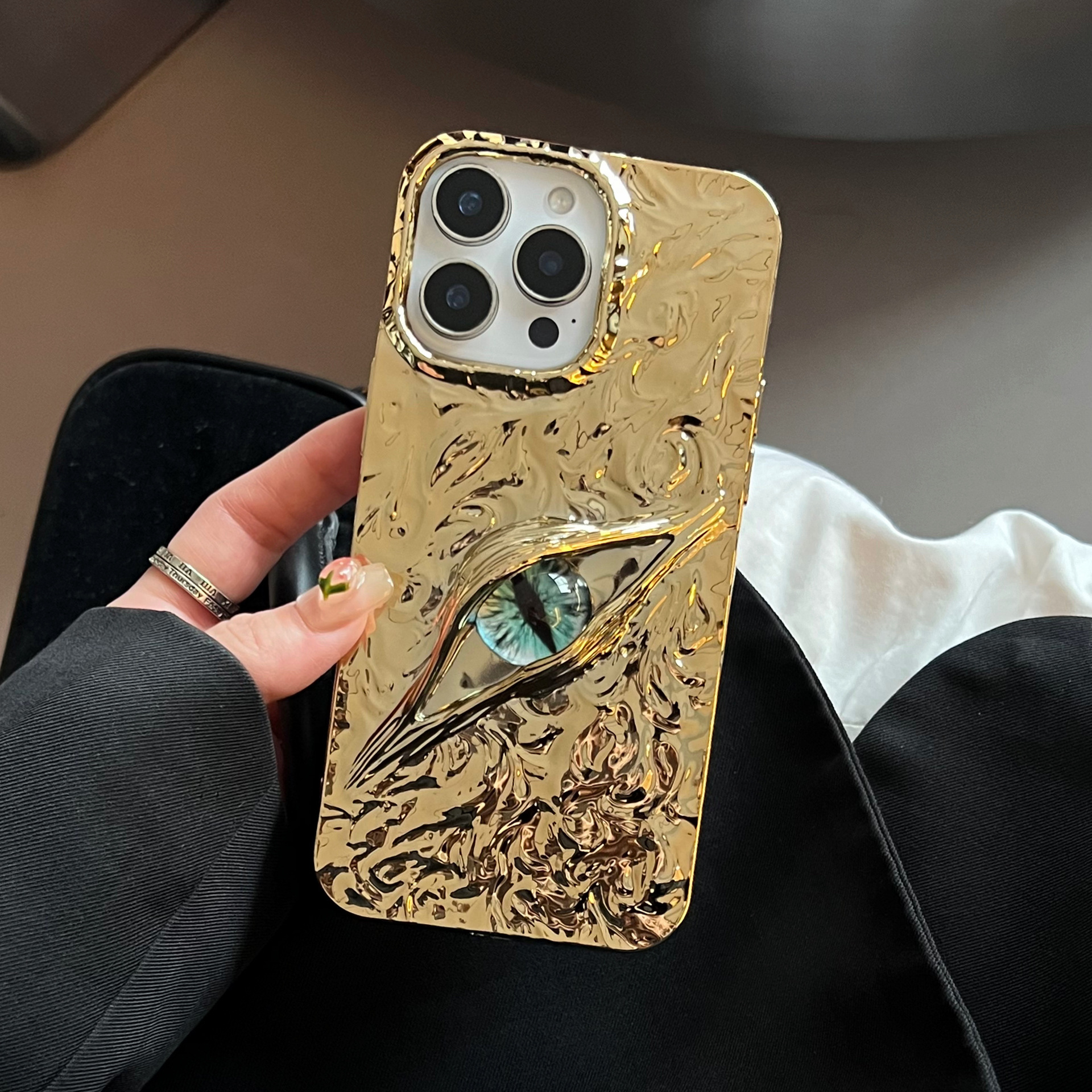 Wrinkled Funny 3D Eyes Phone Case iPhone 17 Pro Max Compatible with Apple 16/15 Pro Electroplated Matte Protective Case