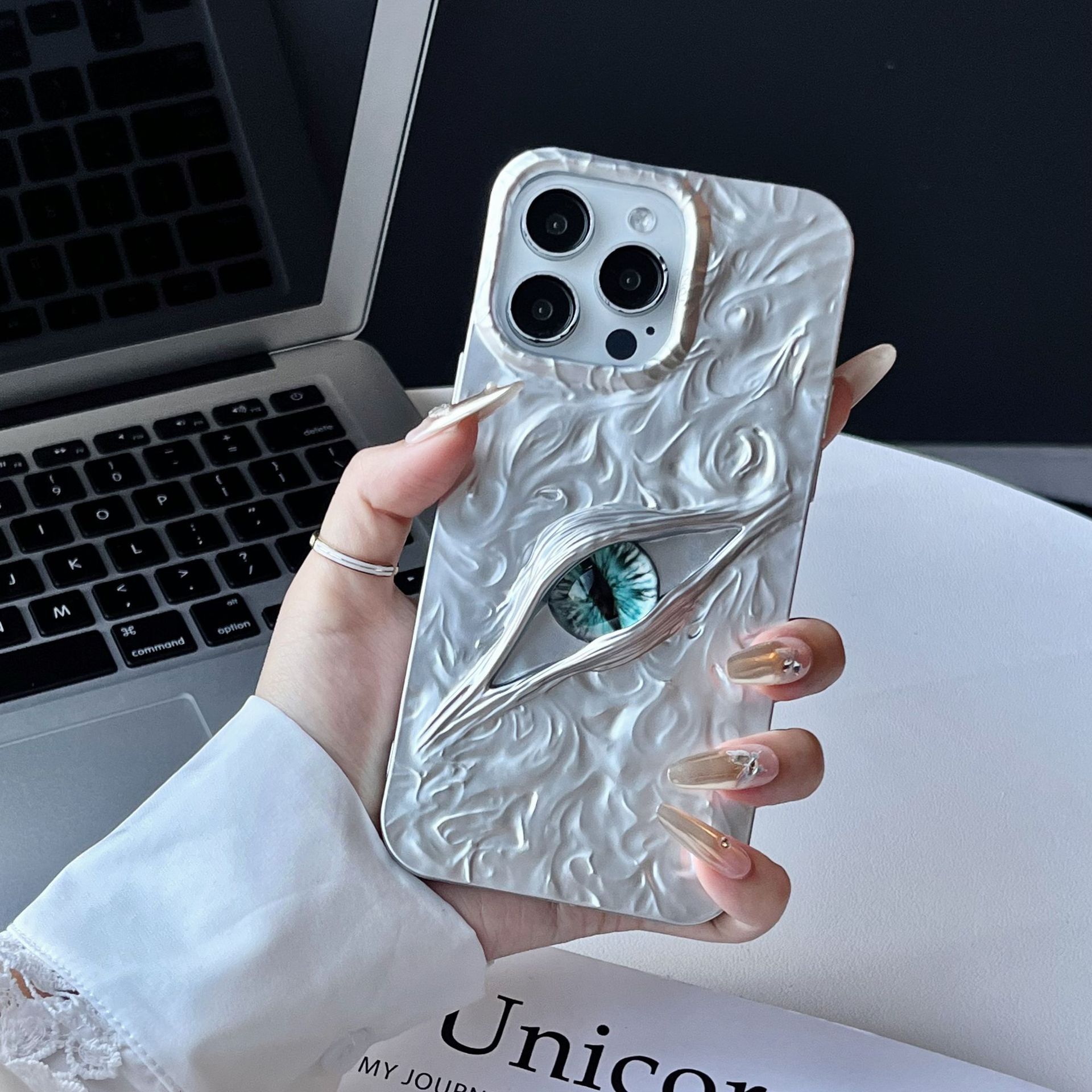 Wrinkled Funny 3D Eyes Phone Case iPhone 17 Pro Max Compatible with Apple 16/15 Pro Electroplated Matte Protective Case