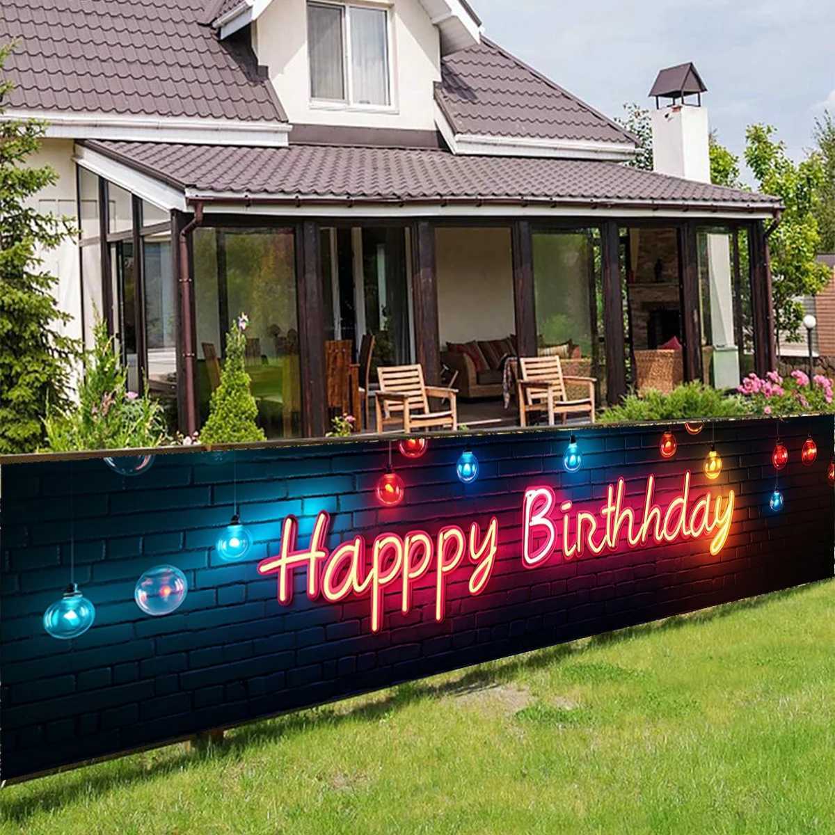 1pc Happy Birthday Banner Neon Colorful Birthday Party Decorations Banner Outdoor Garden Yard Sign Banner 2025 Party Supplies H251201