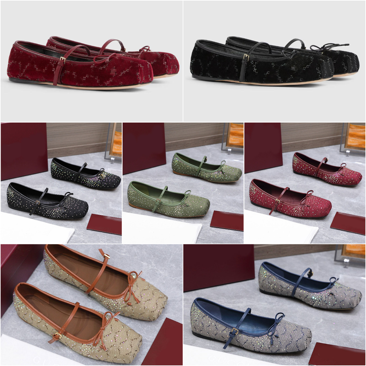 New velvet shoes luxury crystal shoes designer women ballet flats shoes 26ss women flat sandal bow mary jane shoes designer shoes ballerina flats bow dance shoes 35-42