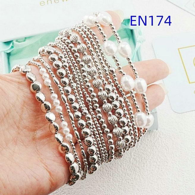 High Quality Enewton 14pcs/set White Real Silver Filled Pearl Bracelet Bangle Brand Birthday Gift 1:1 Brand EN174