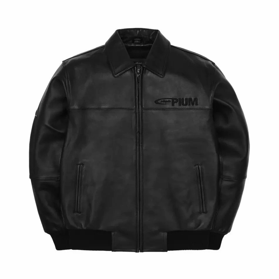 Streetwear Vintage Leather Bomber Jacket Y2K Mens Black Zipper Jacket Sequins Letter Embroidery Oversized Motorcycle Clothing 251128
