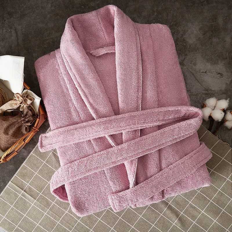 Winter Solid Color Thick Bathrobe Men 100 Cotton Long Towel Fleece Lovers Bathrobe Soft Hotel Robe Ladies Casual Homewear C251202