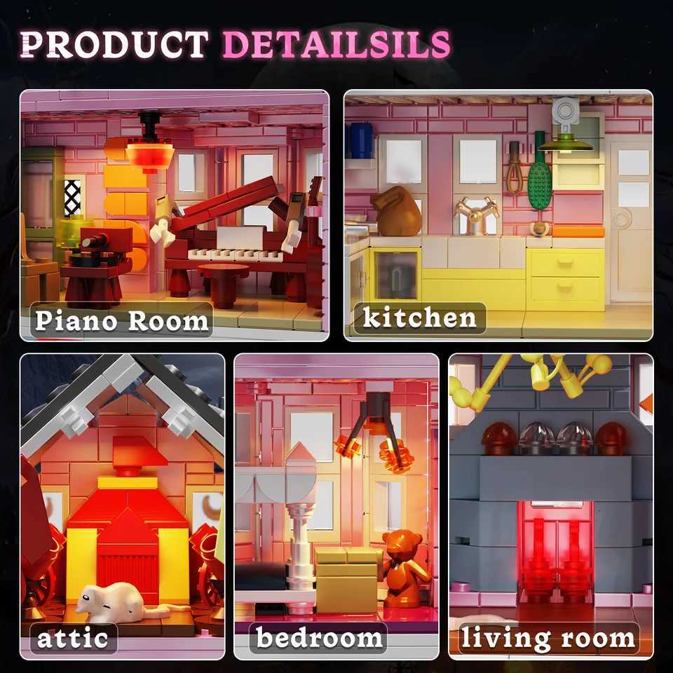 Palace House Building Blocks Set with LightsHorror Haunted House Bricks Toys Christmas Halloween Gifts for Kids1349PCS C251203